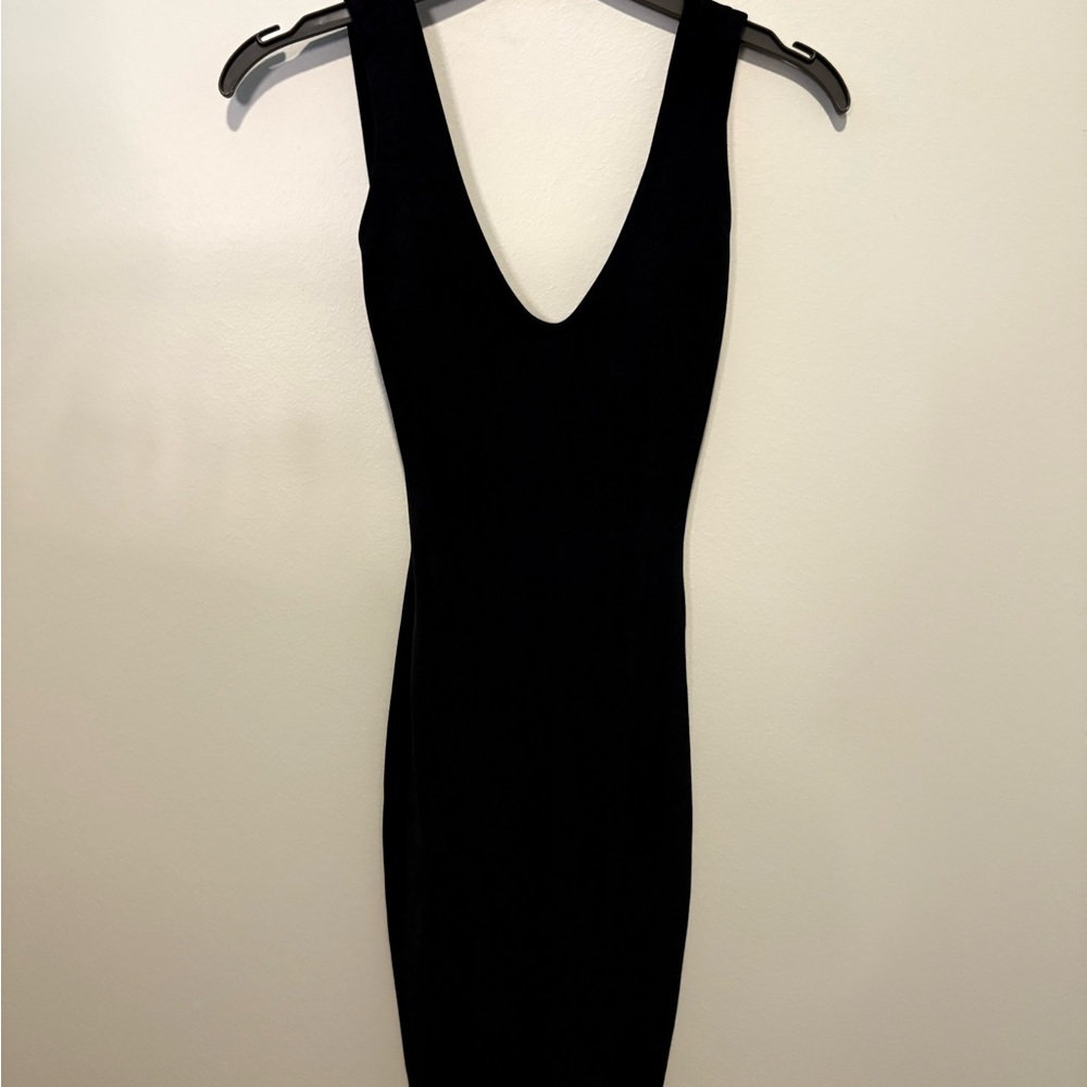 Vintage Hunza Black V‑Neck Sleeveless Bodycon Dress LBD 90s Pretty Woman OS